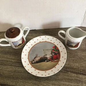 1986  Lowell Herrero Sleeping Cat Serving Set